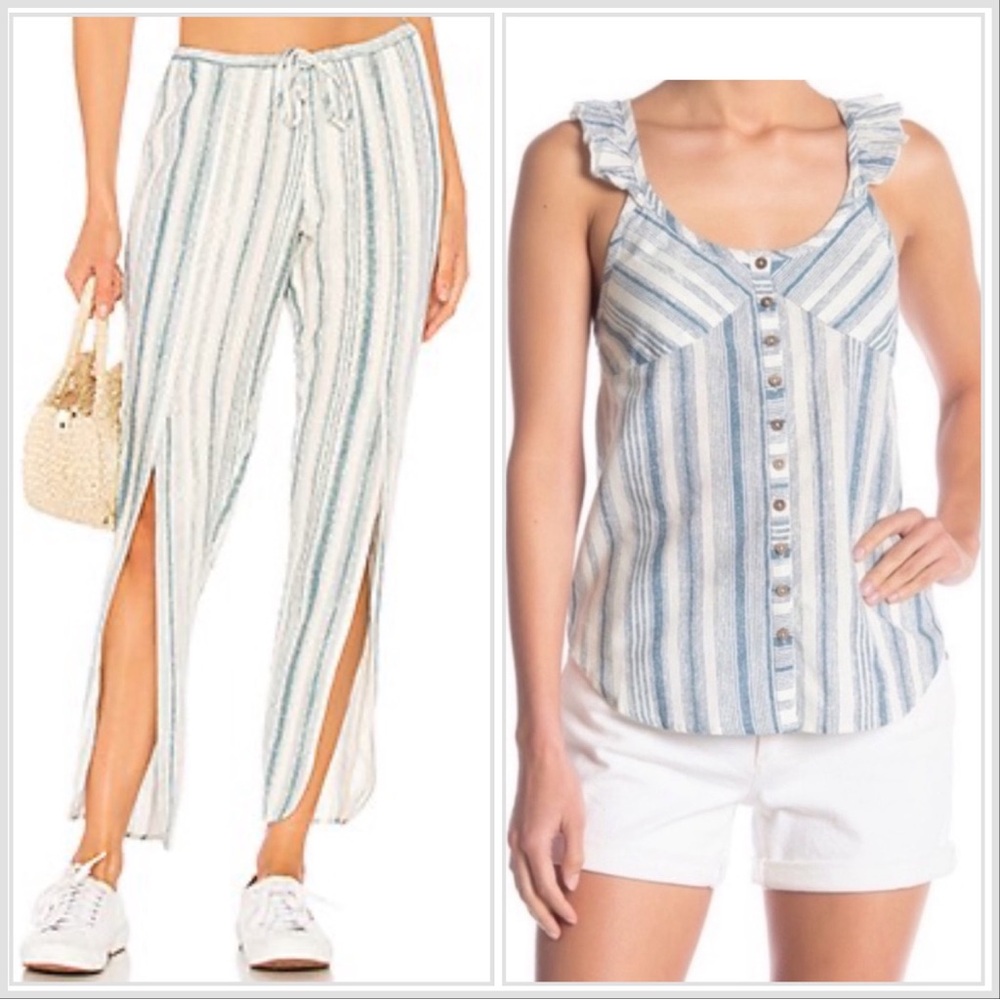 Chaser Set Linen Tank Top with Drawstring Pants Size Medium Blue/White. NWT
